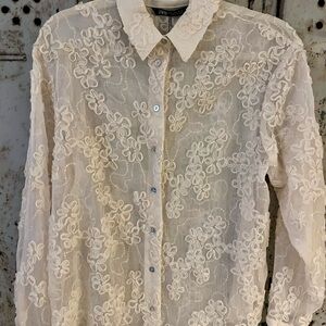 Zara Cream Floral Lace Shirt